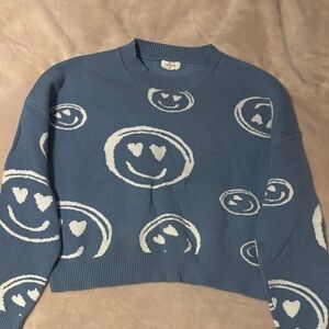 Debut Blue and White Smiley Face Kids Sweater